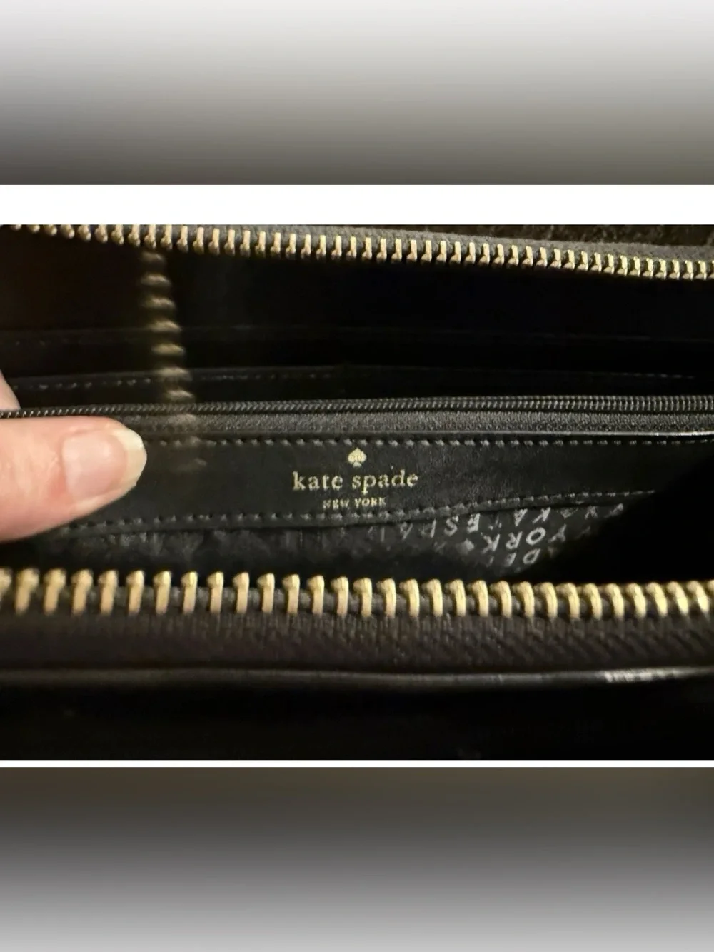 kate spade Black Leather Zip Wristlet/Wallet with Gold Hardware large 8”W X 4”H